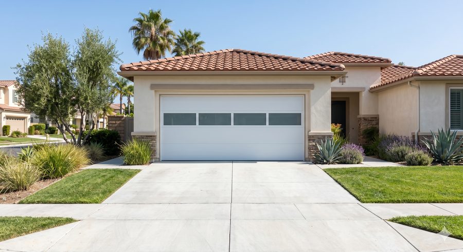 Wooden sectional garage door on a residential home