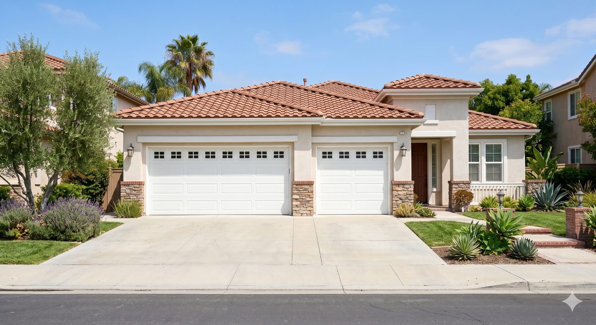 White sectional garage doors on a residential home